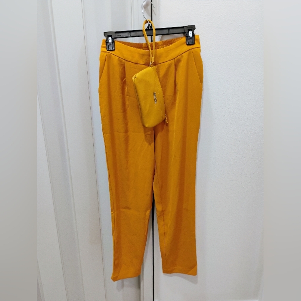 Skies Are Blue Yellow Cropped Pants with High-Waist Design WITH NEW RFID BAG
